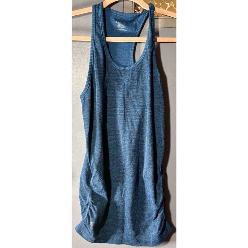🎭 3/$20 Athleta Racerback Tank Top Blue Ruched Side Workout Women S